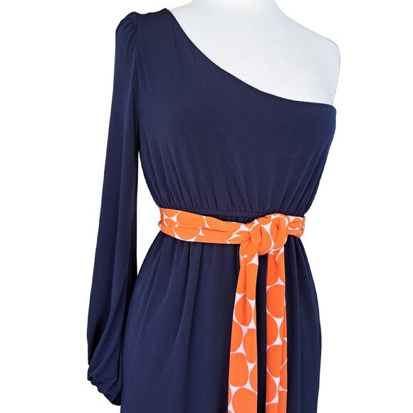 Judith March One-Shoulder Mini Dress Navy Blue & Orange Large (runs small) - Picture 4 of 7